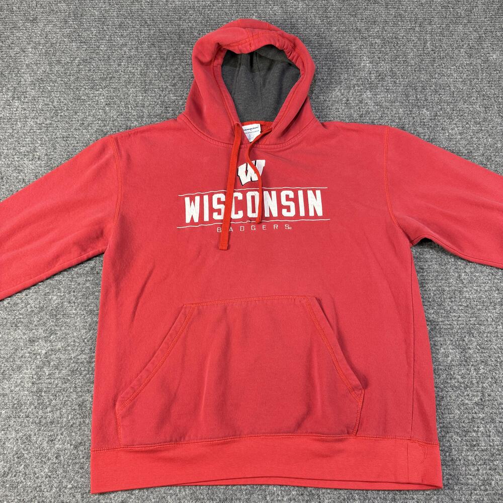 Wisconsin Badgers Hoodie Sweatshirt Mens Large Red Champion NCAA Football